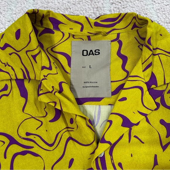 OAS Viscose Button Up Shirt Ochre Purple Smiley Face Men's Shirt Size Large - Picture 3 of 10